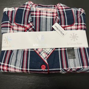 La Vie En Rose Holiday Woman’s Flannel Red White and Blue Pyjama Set